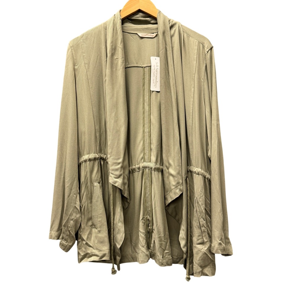 Soft Surroundings Jacket Womens XL Olive Green Open Coastal + Pockets NEW